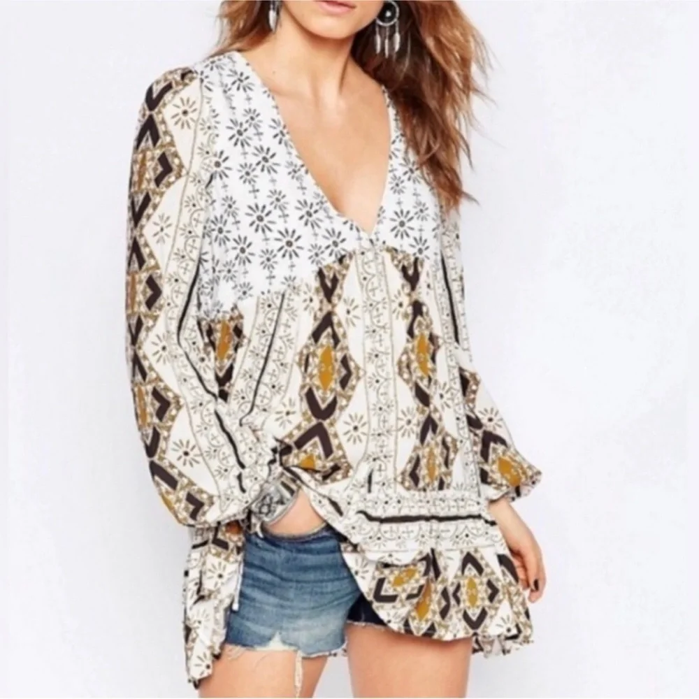 Free People Down by the Bay Tunic Ivory Combo